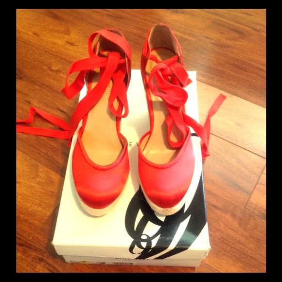 Bright Orange Espadrille Wedges