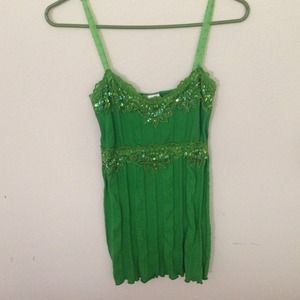 Green embellished jet tank top