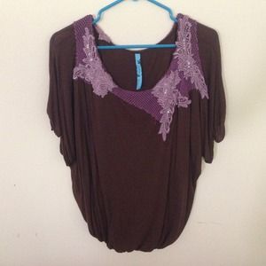 Brown and purple embellished free people tee