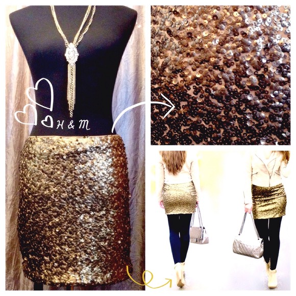 H&M Dresses & Skirts - SOLD ✨HOST PICK ✨ H&M bronze-toned sequin skirt