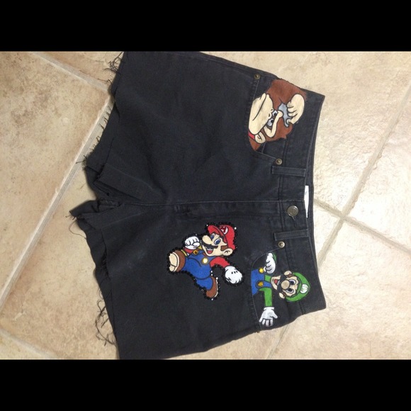 Handmade Mario high waisted shorts with Swarovski.