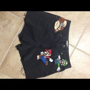 Handmade Mario high waisted shorts with Swarovski.