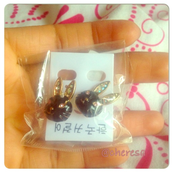 Stud black bunny earrings