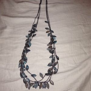 Long blue and copper leaf necklace