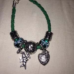 Green braided charm bracelet