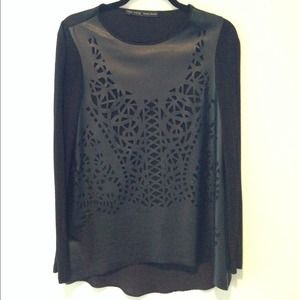Zara Laser cutout long sleeve blouse