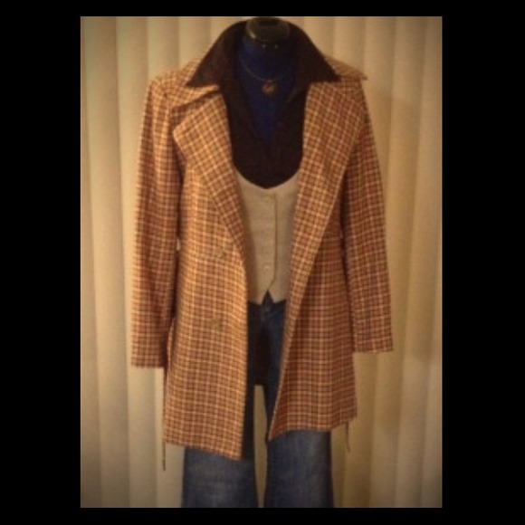 Nicole Miller Jackets & Blazers - Retro Peach& red Plaid trench coat & skirt suit