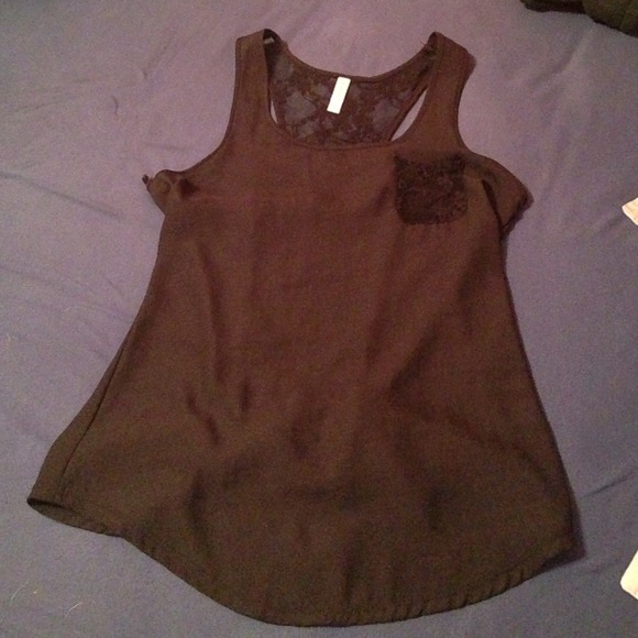 Lace back black tank top
