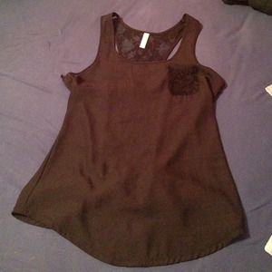 Lace back black tank top