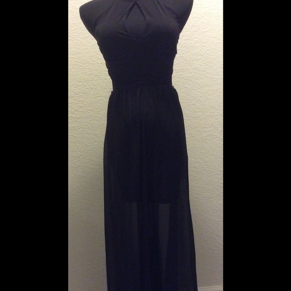 Black Body Con Halter Sheer Dress - Picture 2 of 2