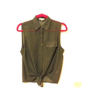Olive green button up sleeveless top