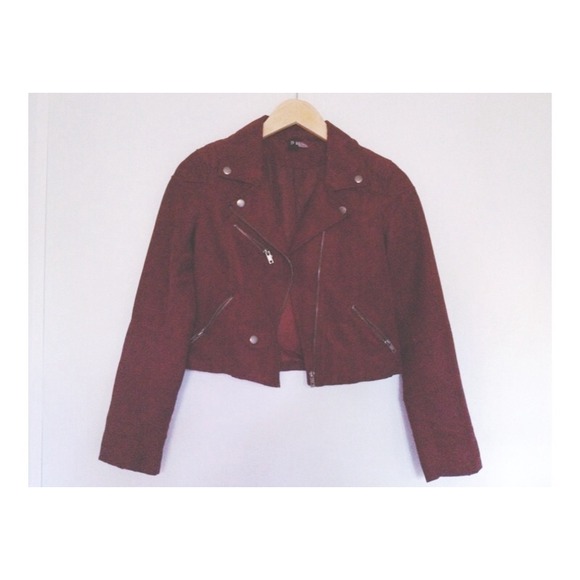 ✖SOLD-eBay✖Maroon cropped moto jacket