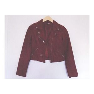 ✖SOLD-eBay✖Maroon cropped moto jacket