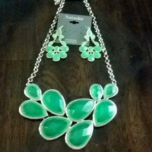 Green & Gold Natasha Lg Oval necklace & earrings