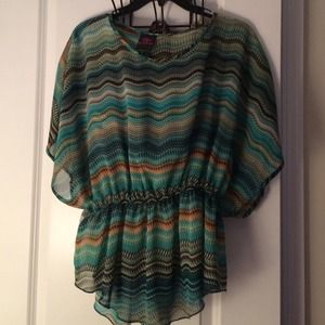 2b bebe teal and tan blouse