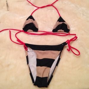 Burberry triangle top and side tie bottom bikini