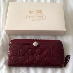 Red Coach Wallet in Op Art Embossed Leather