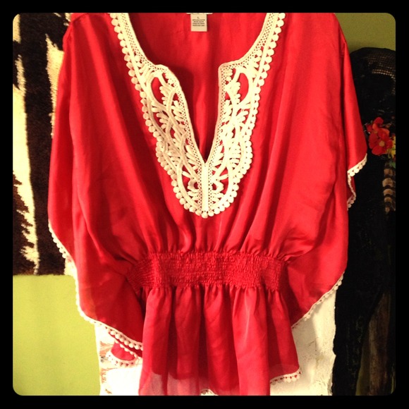 Rusty Red Bohemian Blouse with Wing Sleeves