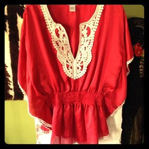 Rusty Red Bohemian Blouse with Wing Sleeves
