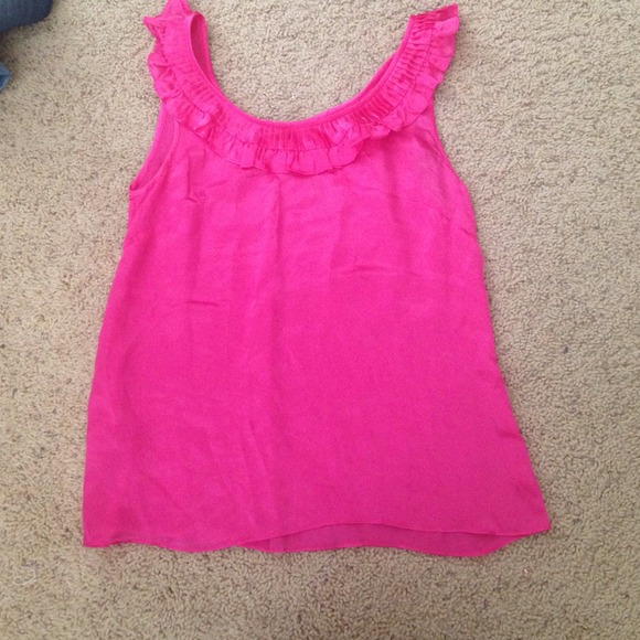 Hot pink ruffled j crew tank 100% silk