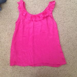 Hot pink ruffled j crew tank 100% silk