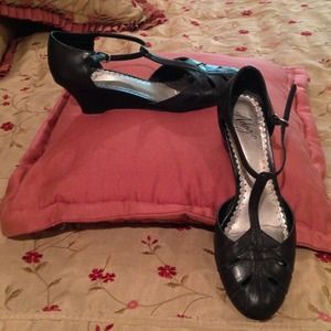 Adagio black wedge with ankle buckle size 8