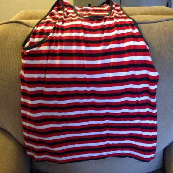 Red white black striped tank top