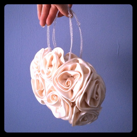White Silky Rose Designed Mini Purse
