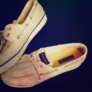White sequin Sperry Topsiders - 7 1/2