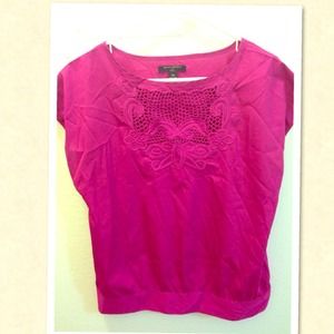 Banana Republic Magenta Embroidered Blouse
