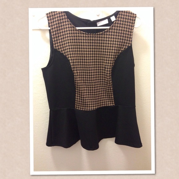 New York & Co. Sleeveless black/Tan Peplum Top