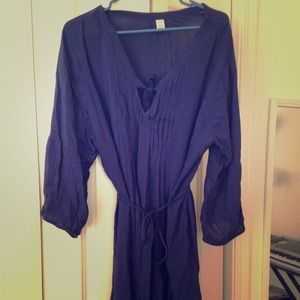 Navy pleated front tunic dress