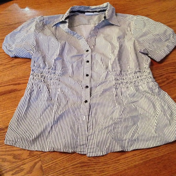 Cato 18/20 Striped Button Down Black & White Top