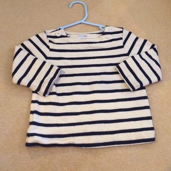 Striped navy blue and off white shirt