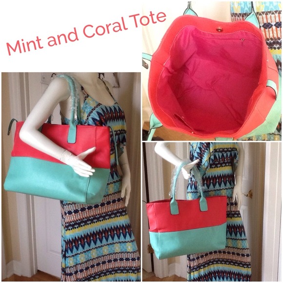Handbags - 🎉Final Price unless bundled🎉 Coral- Mint Tote