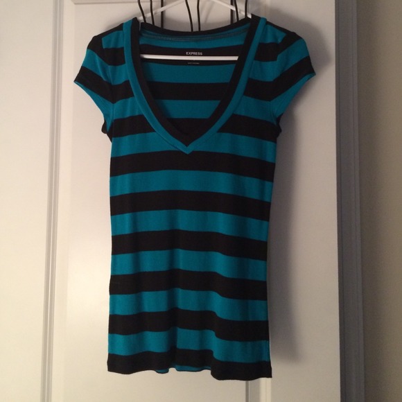 Teal and black striped Express V-Neck shirt
