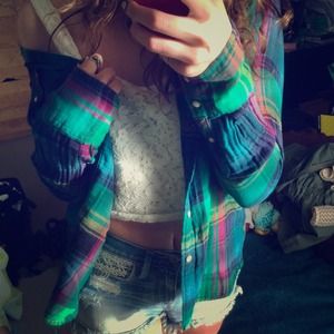 SOLD✨Teal/blue/purple plaid shirt