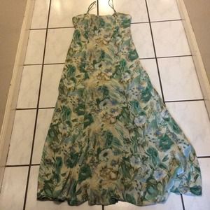 Floral pattern long green maxi dress