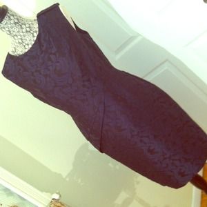 Black and navy brocade evening dress