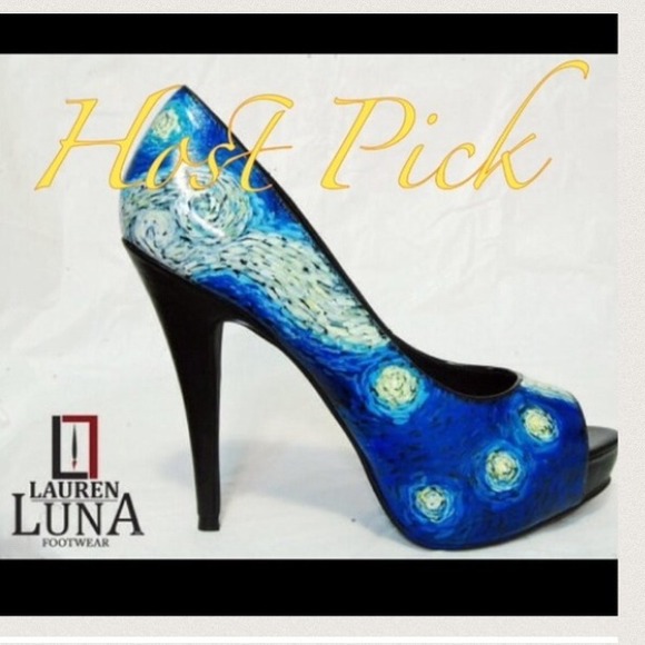 🎨🎉2x HP Starry hand painted Leather Peeptoes - Picture 2 of 4