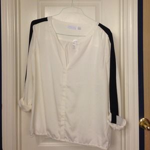 NY&Co Beige Top with Black stripe down sleeve