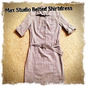 🚫SOLD Max Studio Belted Blue Stripe Shirtdress