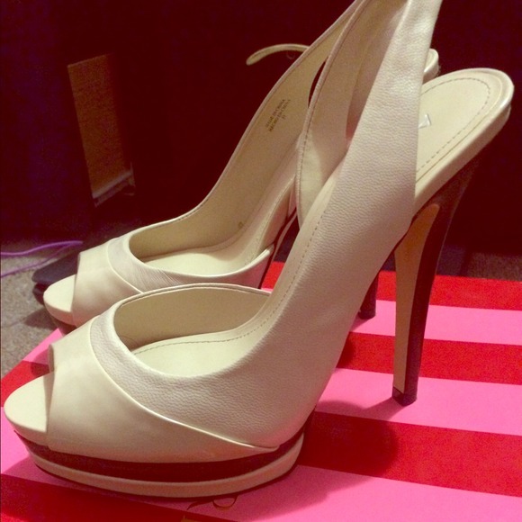 Nude color sling back heels