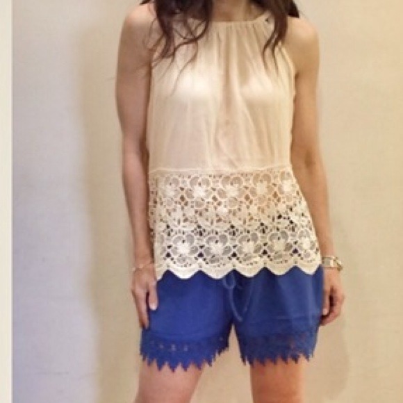 Pants - Cobalt blue crochet trim shorts