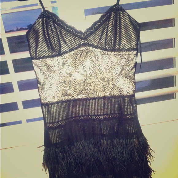 BCBG Maxazria black feather/lace dress. brand new