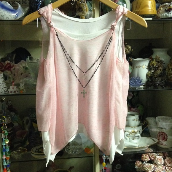 Pink Double Layered Top with Heart and Cross Chain