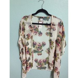 Cream sheer floral kimono