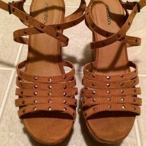 Suede studded wedges