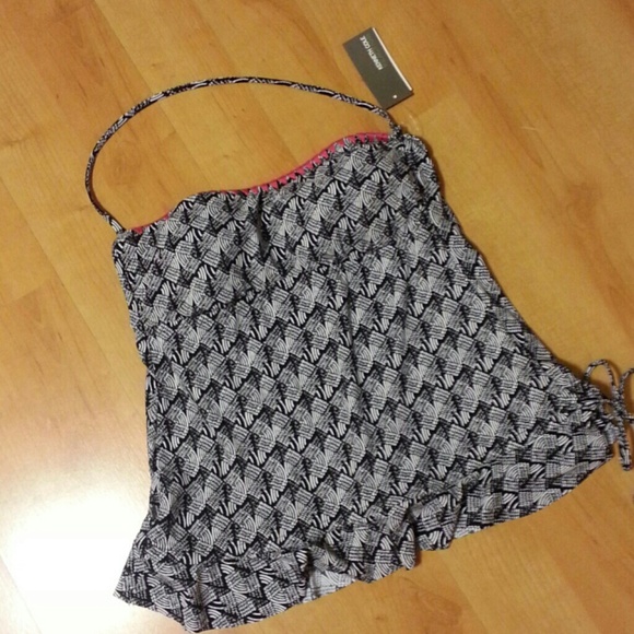 Black and white and pink bathing suit top