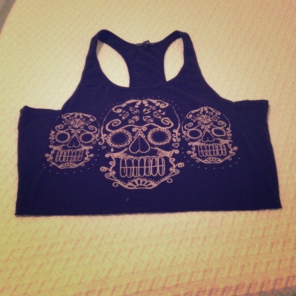 Navy racer back tank with day of the dead skulls!